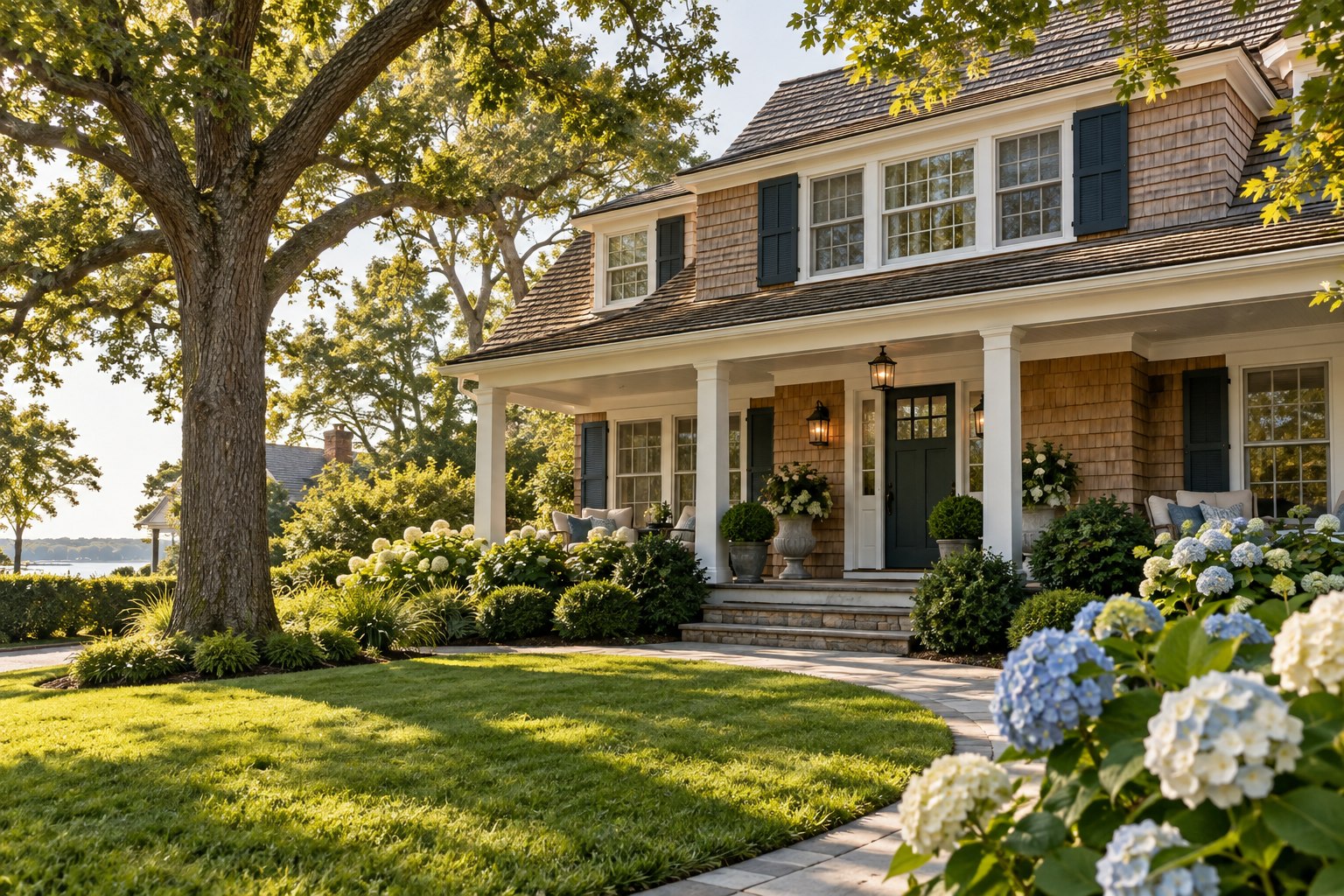 Welcoming cedar-shingle Long Island home surrounded by gardens